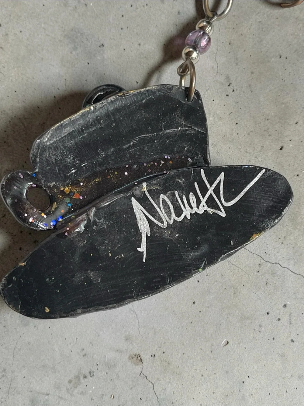 Signed Nanette Mixed Media Sculptural Art Pendants on Leather Cord Necklace